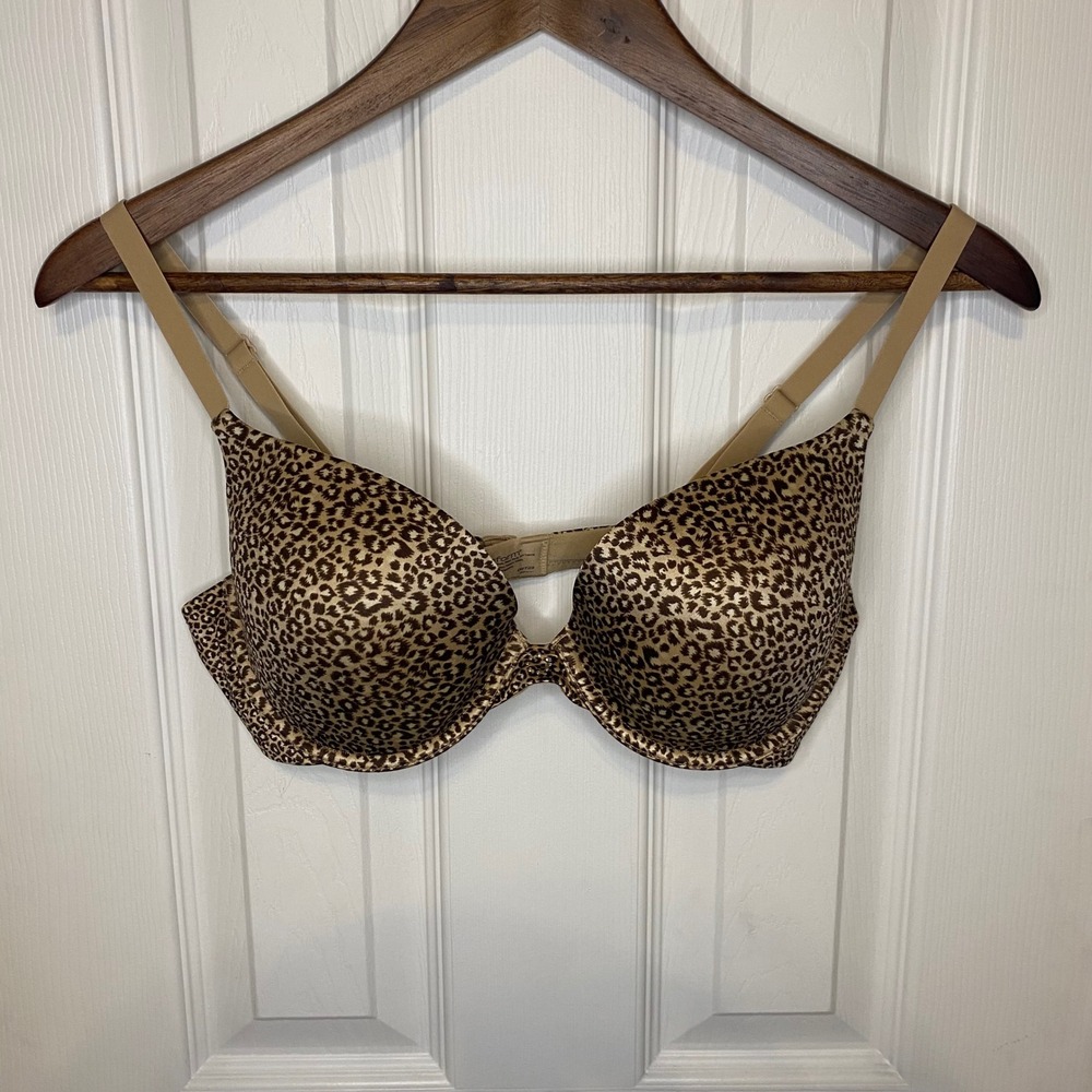 Maidenform‎ T-Shirt Bra 36 C Leopard Print Underwire Brown Tan Animal Print